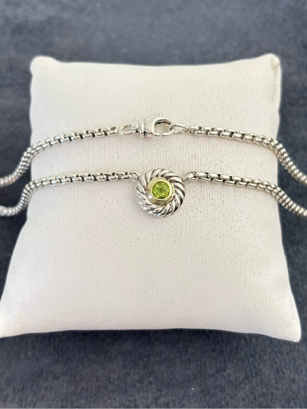 David Yurman 925 & 14k Gold Cookie Cable Necklace with Peridot 16